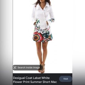 Desigual XS Womens Overcoat Jacket Buttoned Classic White Coat Long Cotton